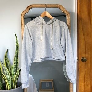 Grey Cropped Hooded Sweatshirt